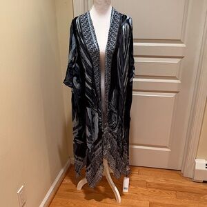 Elegant Blue and Black Women's Kimono Bathing Suit Cover Up